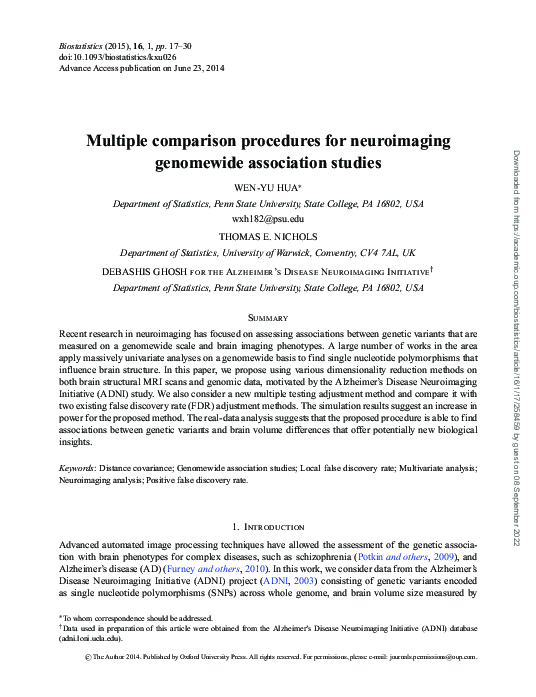 (PDF) Multiple comparison procedures for neuroimaging genomewide ...