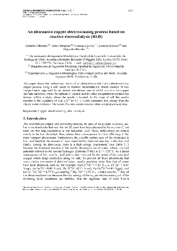 (PDF) An alternative copper electrowinning process based on reactive ...