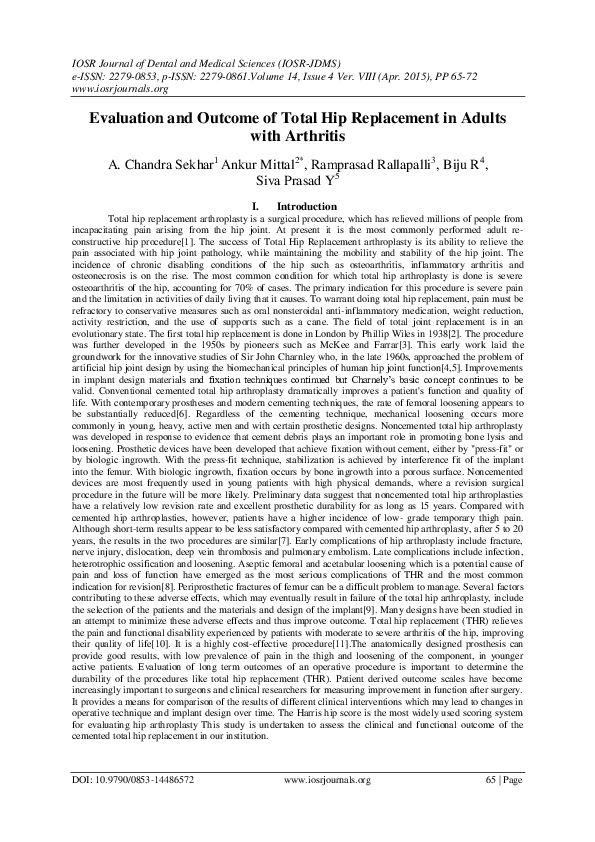 (PDF) Evaluation and Outcome of Total Hip Replacement in Adults with ...