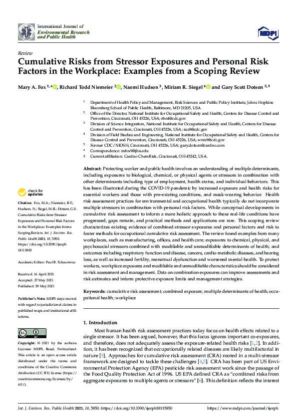 (PDF) Cumulative Risks from Stressor Exposures and Personal Risk ...
