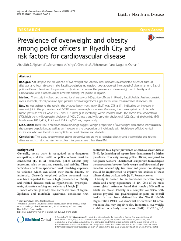 (PDF) Prevalence of overweight and obesity among police officers in ...