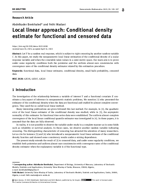 (PDF) Local linear approach: Conditional density estimate for ...