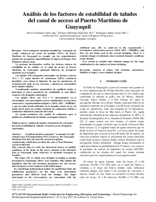 (PDF) Análisis de los factores de estabilidad de taludes del canal de ...