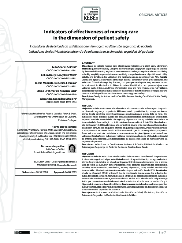 (PDF) Indicators of effectiveness of nursing care in the dimension of ...