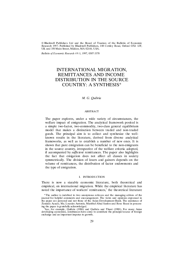 (PDF) International Migration, remittances and income distribution in ...