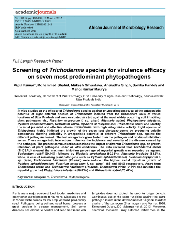 (PDF) Screening of Trichoderma species for virulence efficacy on seven ...