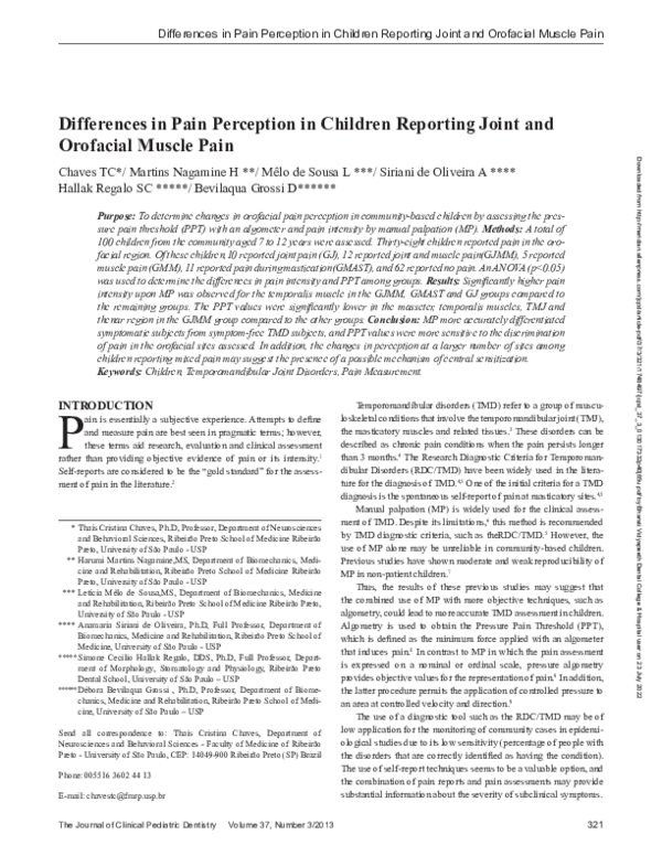 (PDF) Differences in Pain Perception in Children Reporting Joint and ...