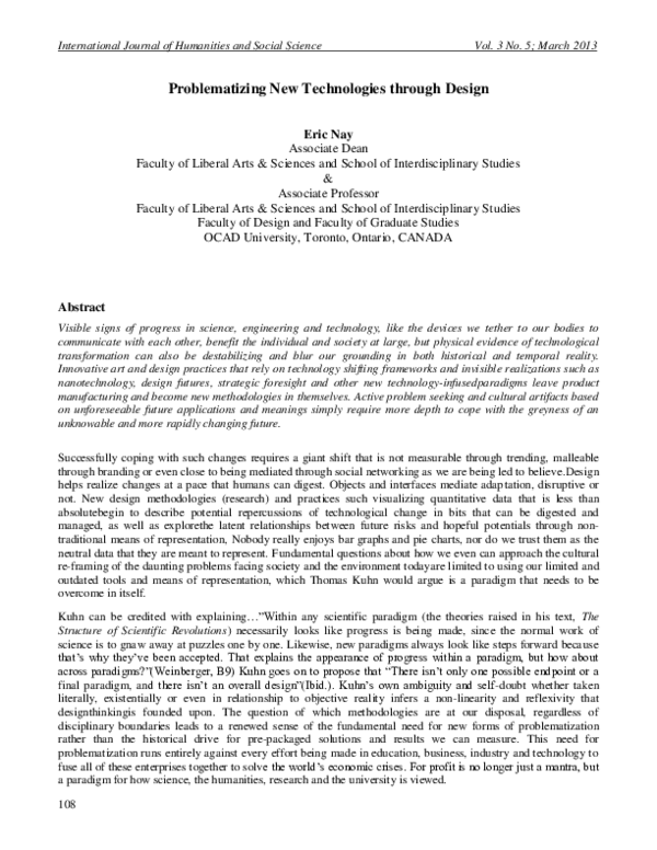 (PDF) Problematizing New Technologies through Design