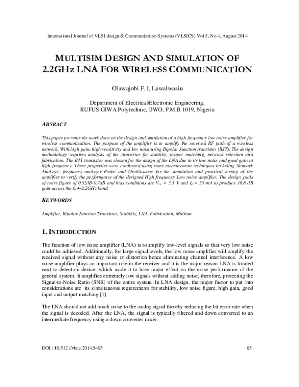 (PDF) Multisim Design and Simulation of 2.2GHz LNA for Wireless ...