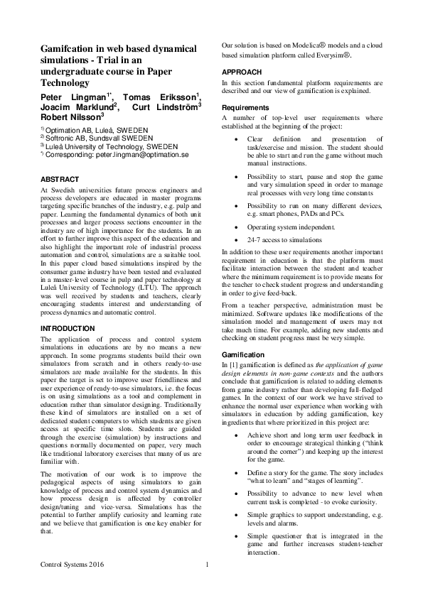 (PDF) Gamifcation in web based dynamical simulations-Trial in an ...