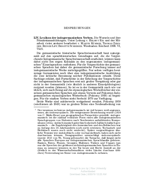 (PDF) Helmut Rix, Lexikon der indogermanischen Verben (LIV)