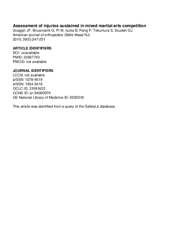 (PDF) Assessment of injuries sustained in mixed martial arts competition