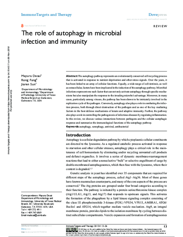 (PDF) The role of autophagy in microbial infection and immunity