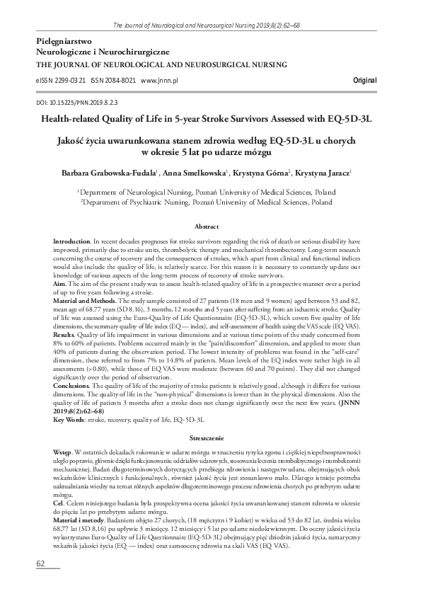 (PDF) Health-related Quality of Life in 5-year Stroke Survivors ...
