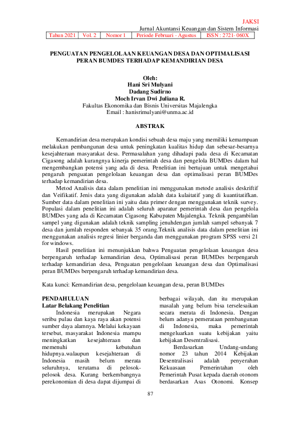 (PDF) Penguatan Pengelolaan Keuangan Desa Dan Optimalisasi Peran Bumdes ...