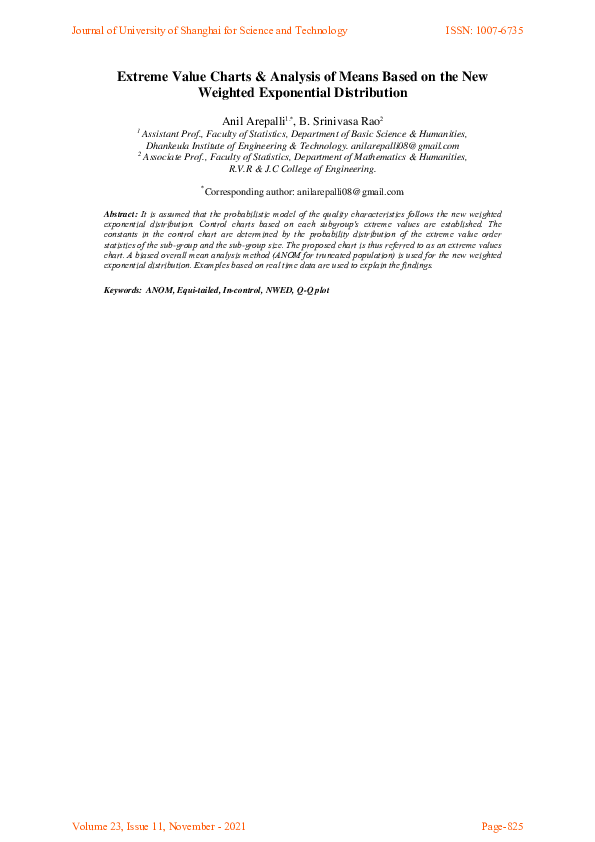 (PDF) Extreme Value Charts Analysis of Means Based on the New Weighted ...
