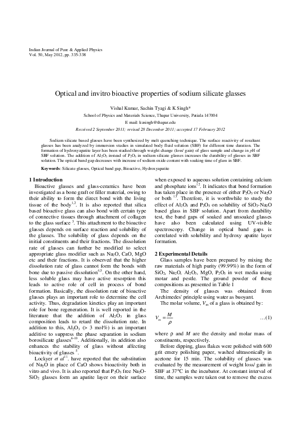 (PDF) Optical and invitro bioactive properties of sodium silicate glasses