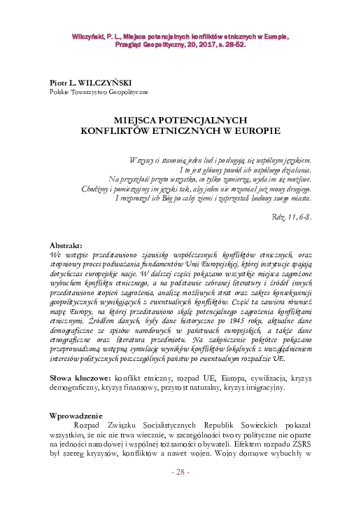 (PDF) Miejsca Potencjalnych Konfliktów Etnicznych W Europie