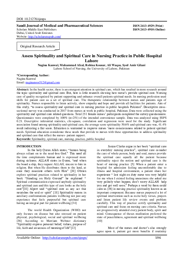 (PDF) Assess Spirituality and Spiritual Care in Nursing Practice in ...