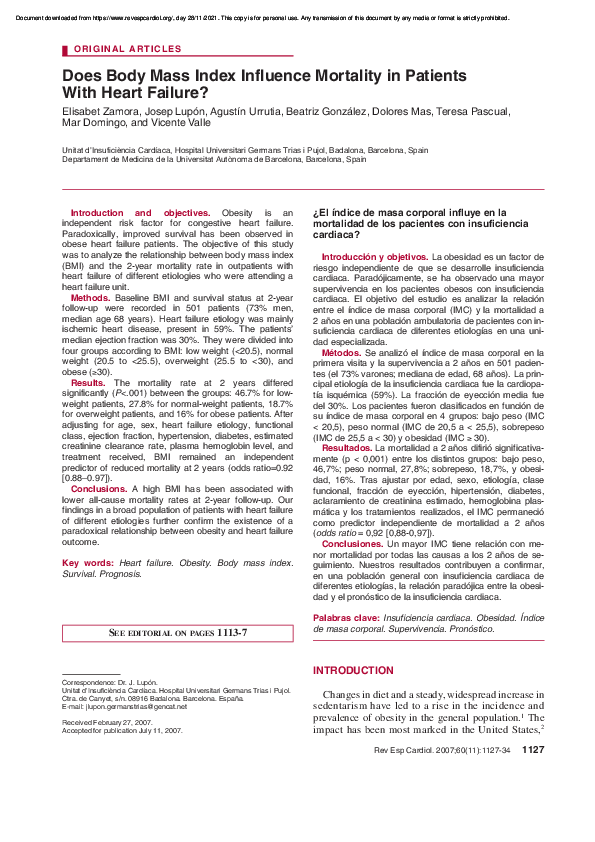 (PDF) Does Body Mass Index Influence Mortality in Patients With Heart ...