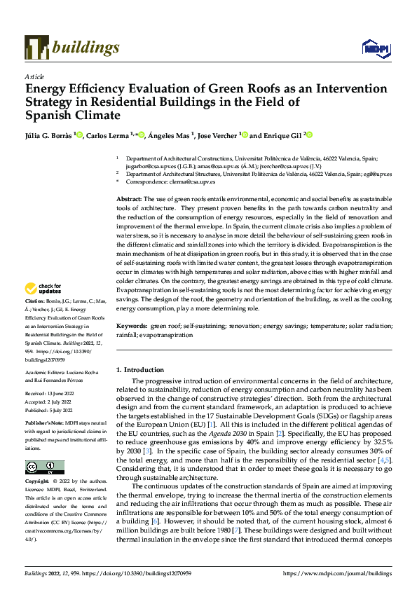 (PDF) Energy Efficiency Evaluation of Green Roofs as an Intervention ...
