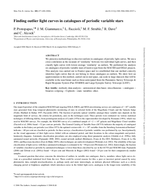 (PDF) Finding outlier light curves in catalogues of periodic variable ...