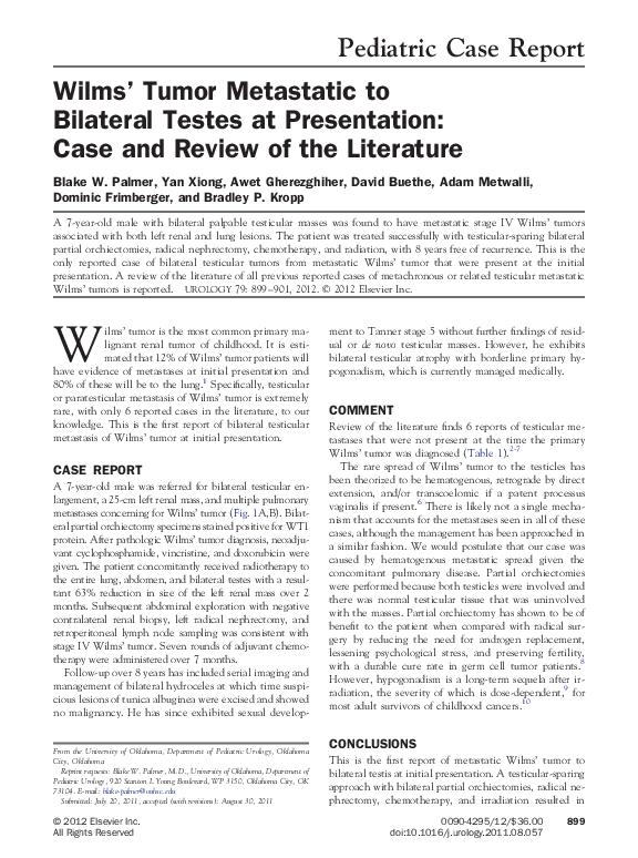 (PDF) Wilms' Tumor Metastatic to Bilateral Testes at Presentation: Case ...