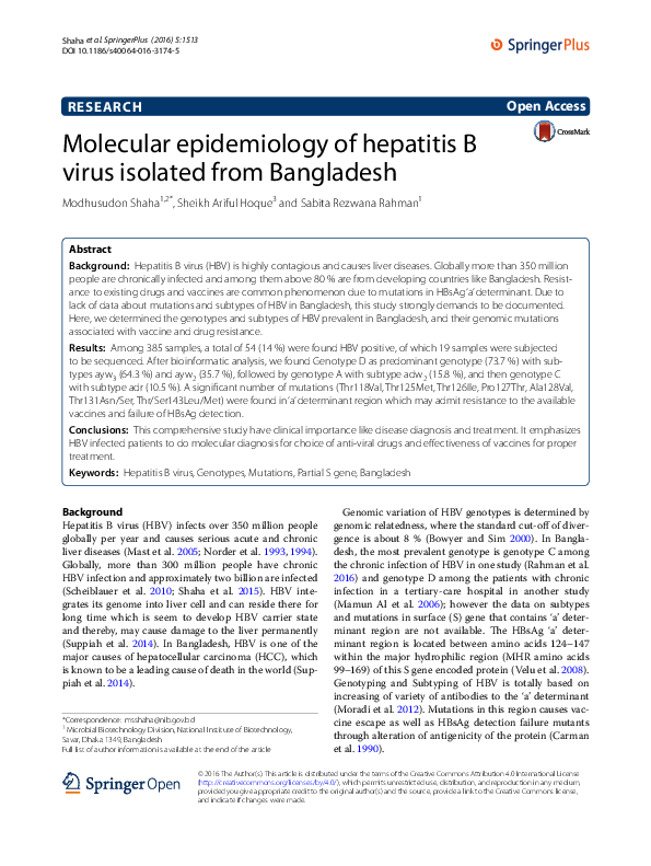 (PDF) Molecular epidemiology of hepatitis B virus isolated from Bangladesh