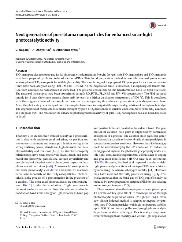 (PDF) Next generation of pure titania nanoparticles for enhanced solar ...
