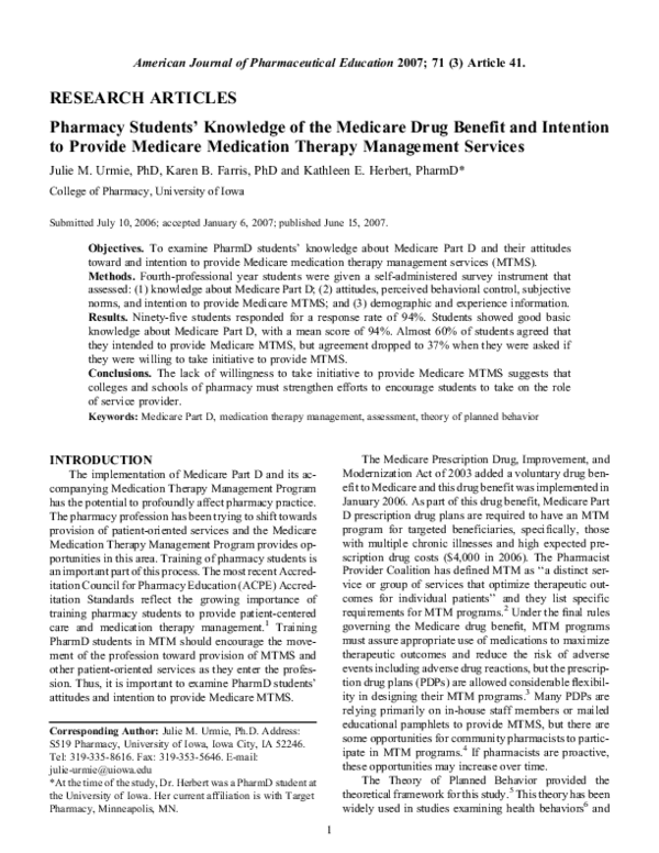 (PDF) Pharmacy Students' Knowledge of the Medicare Drug Benefit and ...