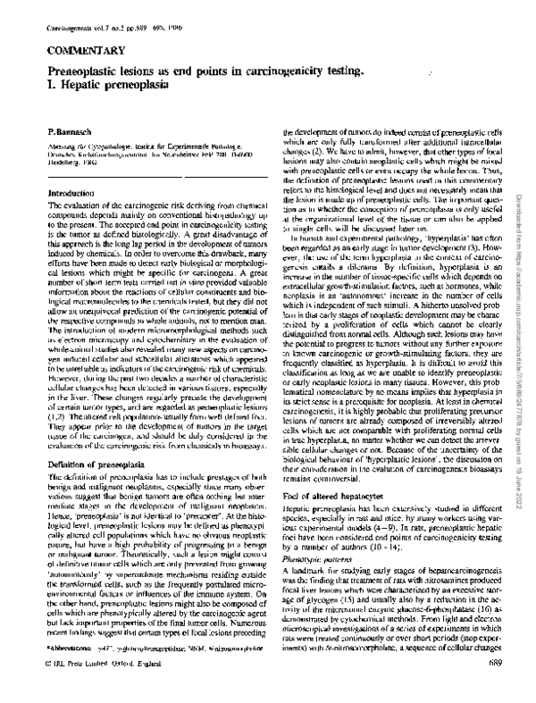 (PDF) Preneoplastic lesions as end points in carcinogenicity testing I ...