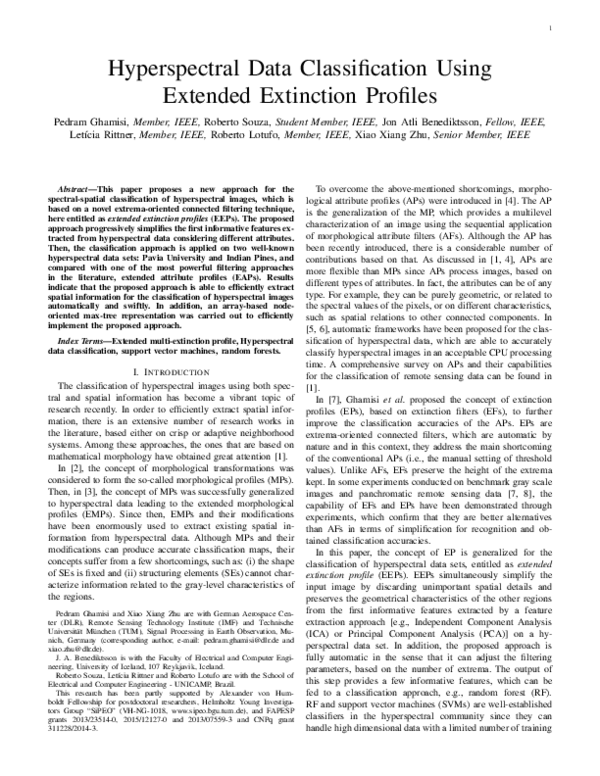 (PDF) Hyperspectral Data Classification Using Extended Extinction Profiles