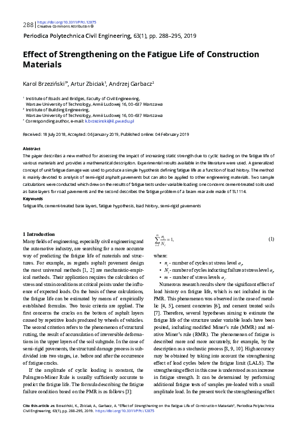 (PDF) Effect of Strengthening on the Fatigue Life of Construction Materials