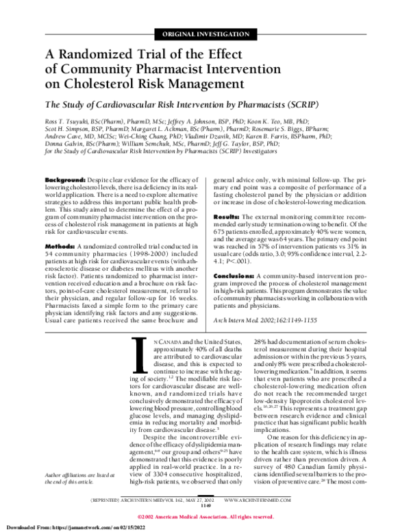 (PDF) A Randomized Trial of the Effect of Community Pharmacist ...