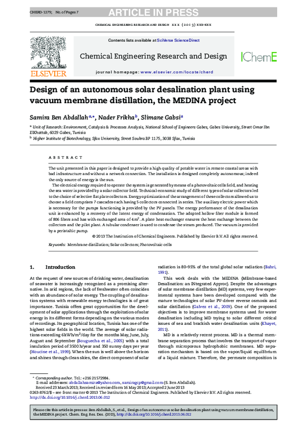 (PDF) Design of an autonomous solar desalination plant using vacuum ...