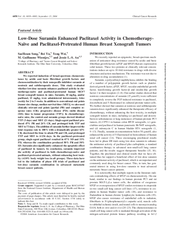 (PDF) Low-Dose Suramin Enhanced Paclitaxel Activity in Chemotherapy ...