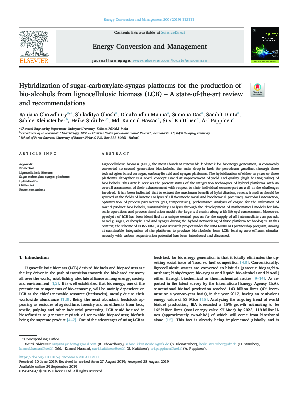 (PDF) Hybridization of sugarcarboxylatesyngas platforms for the