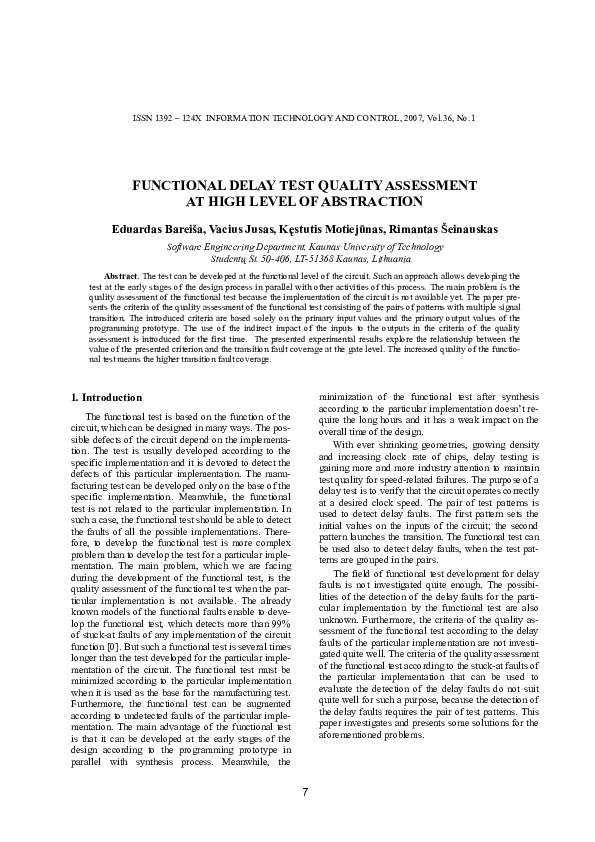 (PDF) Functional Delay Test Quality Assessment at High Level of Abstraction