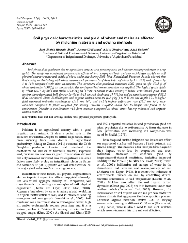 (PDF) Soil physical characteristics and yield of wheat and maize as ...