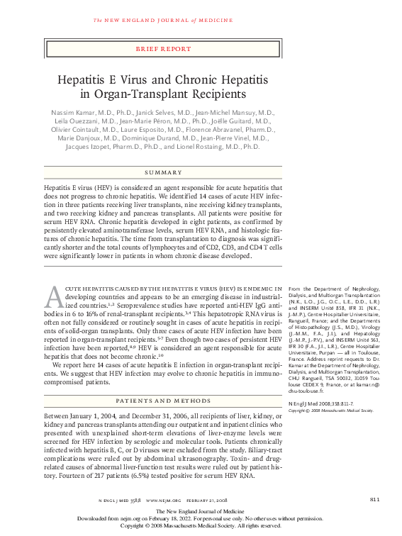 (PDF) Hepatitis E Virus and Chronic Hepatitis in Organ-Transplant ...