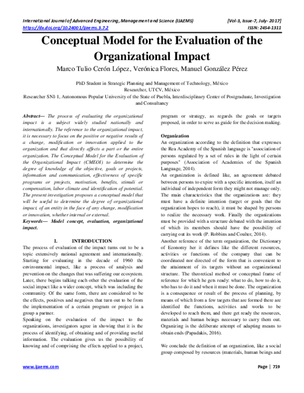 (PDF) Conceptual Model for the Evaluation of the Organizational Impact