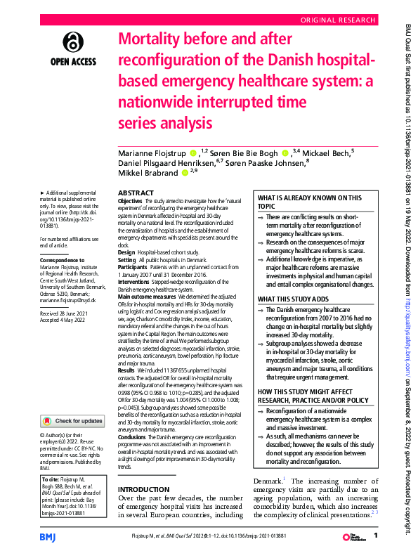 (PDF) Mortality before and after reconfiguration of the Danish hospital ...