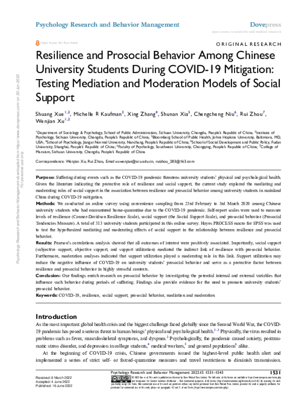 (PDF) Resilience and Prosocial Behavior Among Chinese University ...