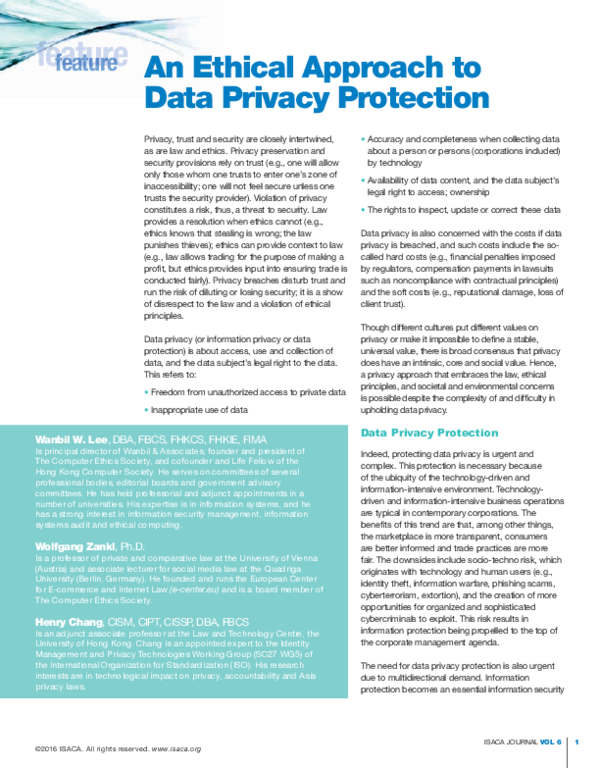 (PDF) An Ethical Approach to Data Privacy Protection