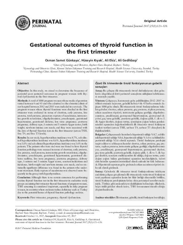 (PDF) Gestational outcomes of thyroid function in the first trimester