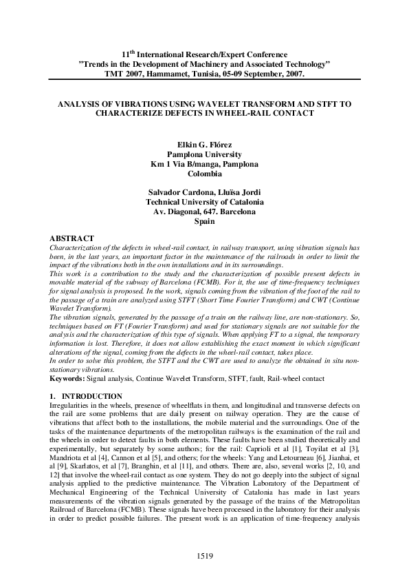 (PDF) Analysis of Vibrations Using Wavelet Transform and STFT to ...