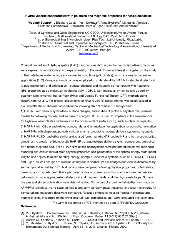 (PDF) Hydroxyapatite nanoparticles with polarized and magnetic ...