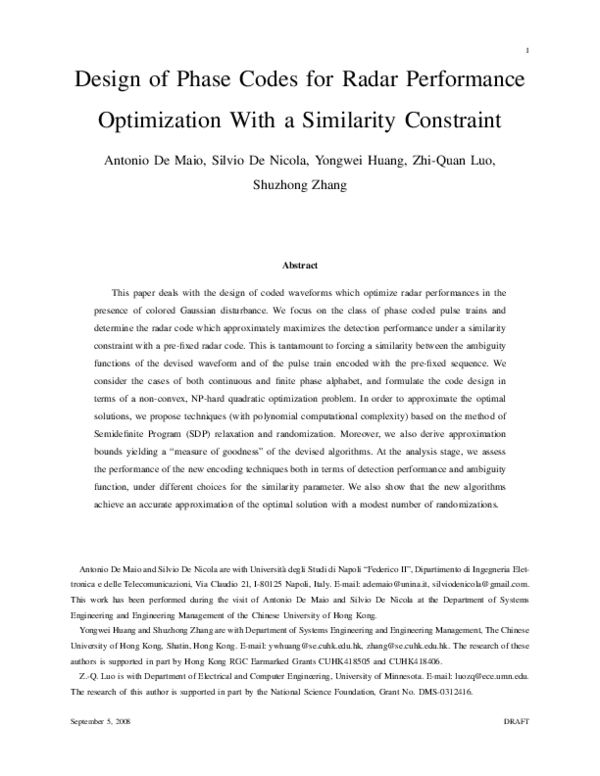 (PDF) Design of Phase Codes for Radar Performance Optimization With a ...