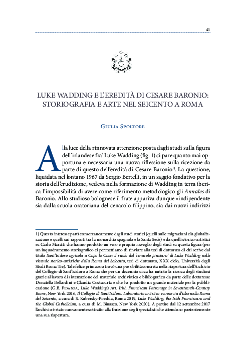 (PDF) Luke Wadding e l’eredità di Cesare Baronio: storiografia e arte ...