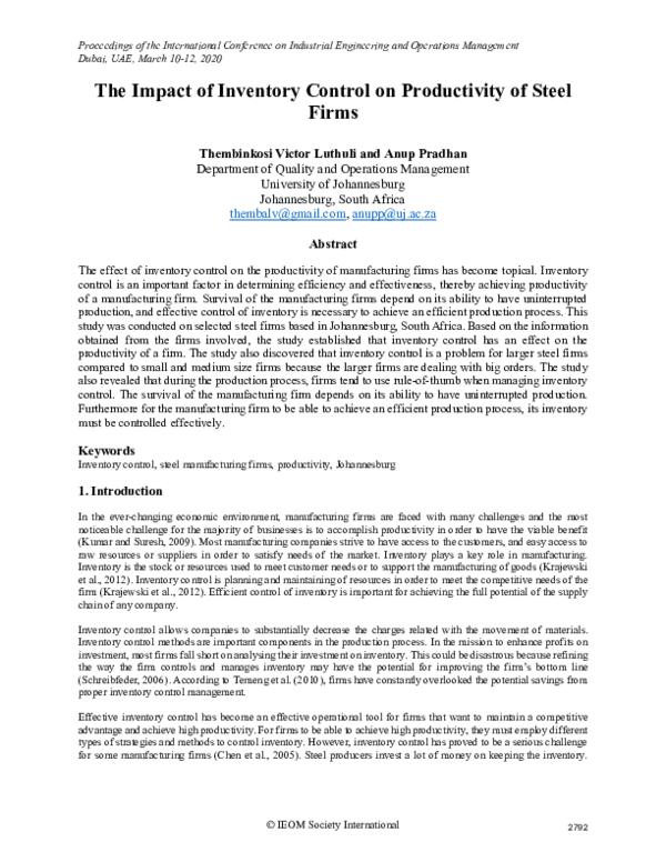 (PDF) The Impact of Inventory Control on Productivity of Steel Firms